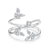 925 Sterling Silver Multi Layer Butterfly Open Ring