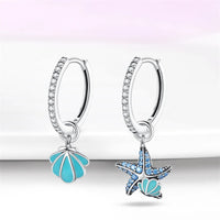 925 Sterling Silver Luminous StarFish&Shell Hoop Earrings