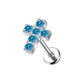 Titanium Blue Traditional Cross Zirconia Ear Stud Body Jewellery - 11 Sizes