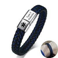 Braided Leather Medical/Awareness Bracelet with Clasp - 42 Options