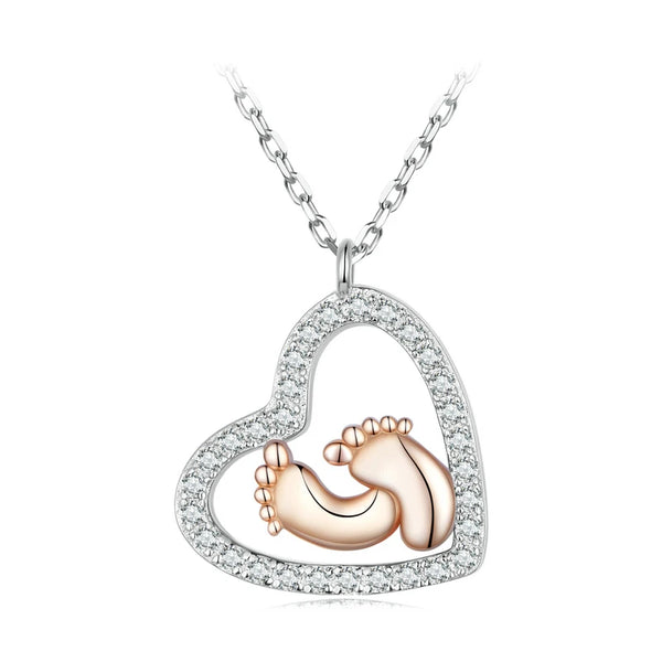 925 Sterling Silver Heart Footprint Necklace