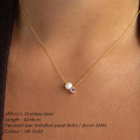 Stainless Steel Imitation Pearl/Birthstone Pendant Necklace - 12 Options