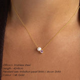 Stainless Steel Imitation Pearl/Birthstone Pendant Necklace - 12 Options