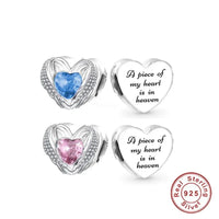 925 Silver A Piece of My Heart Is In Heaven Blue/Pink CZ Angel Wing Charm