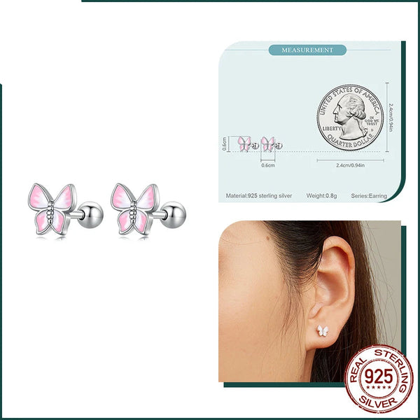 925 Sterling Silver Pink Butterfly Stud Earrings