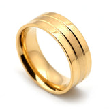 Stainless Steel Grooved Band Ring - 3 Colours