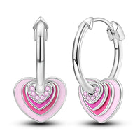 925 Sterling Silver Layered Pink Hearts Earrings