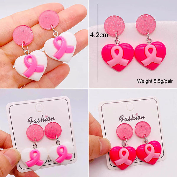 Fashion Pink Heart Ribbon Drop Earrings - 2 Options