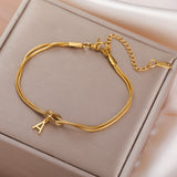 Stainless Steel Initial Love Knot Double Snake Chain Bracelet - 2 Colours - 26 Letters