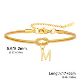 Stainless Steel Initial Love Knot Double Snake Chain Bracelet - 2 Colours - 26 Letters