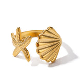 Stainless Steel Sea Themed Open Ring - 6 Options