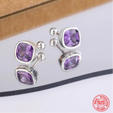925 Sterling Silver 8mm Square Purple CZ Screwback Earrings