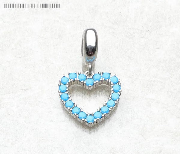 925 Sterling Silver Blue Stone Heart Hanging Charm