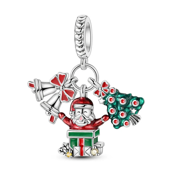 925 Sterling Silver Triple Bell Santa Tree Charm