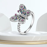 925 Sterling Silver Colourful Butterfly Ring