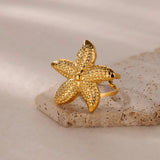 Stainless Steel Sea Themed Gold Coloured Adjustable Ring - 30 Options