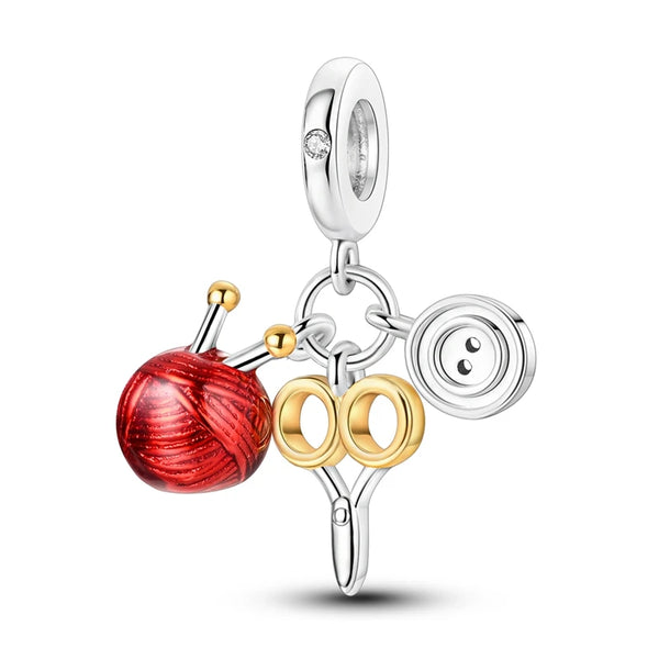 925 Sterling Silver Knitting/Sewing Charm