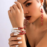 Multilayer Red Imitation Pearl Bracelet/Earrings