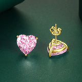 925 Sterling Silver Heart Coloured CZ 10*10mm Stud Earrings - 12 Options