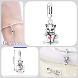 925 Sterling Silver Cat in a Cup Charm