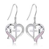 Fashion White/Pink Stone Cross Heart Pink Ribbon Earrings