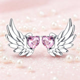 925 Sterling Silver Wing Pink Heart Earrings