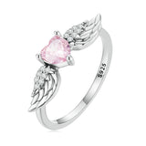 925 Sterling Silver CZ Heart Wing Ring - 2 Colours