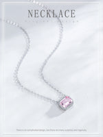 925 Sterling Silver Romantic Pink Emerald Cut CZ Necklace