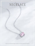 925 Sterling Silver Romantic Pink Emerald Cut CZ Necklace