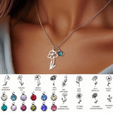 Stainless Steel Birthstone Birth Flower Necklace - 12 Options