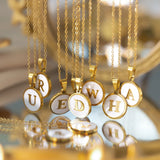 Stainless Steel Round Gold Colour Shell Initial Letter Necklace