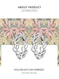 925 Sterling Silver Simple Hollow out Leaf Hoop Earrings