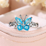 Fashion Blue CZ Butterfly Ring - 2 Colours