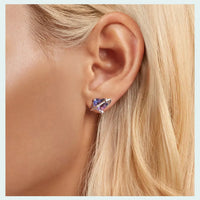 925 Sterling Silver Mystic Purple Heart Star Stud Earrings