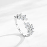 925 Sterling Silver Leaf CZ Adjustable Ring