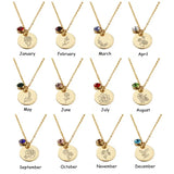 Stainless Steel Birth Month Floral Disc Necklace - 3 Colours - 12 Options