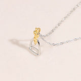 925 Sterling Silver Equestrian Two Tone Gold Plated Stirrup Pendant Necklace