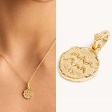 Stainless Steel Gold Colour Irregular Round Coin Zodiac Sign Necklace - 12 Options