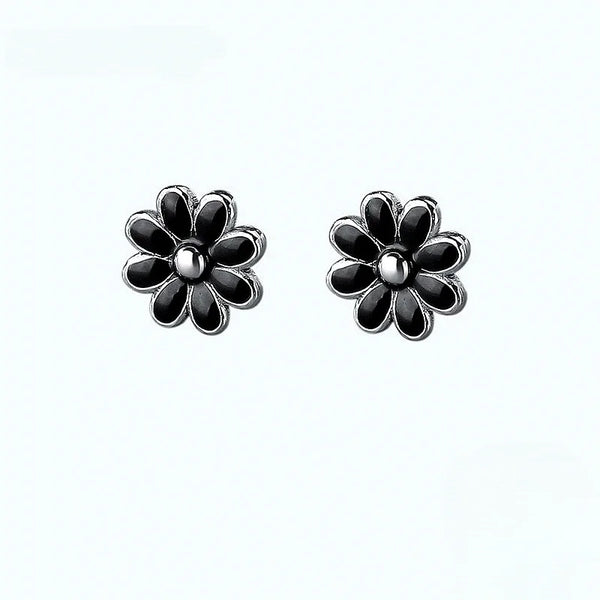 925 Sterling Silver 6mm Enamel Flower Stud Earrings - 2 Colours