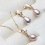 925 Sterling Silver Gold Plated Freshwater Pearl Necklace Earrings Set - 6 Options