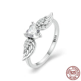 925 Sterling Silver CZ Heart Wing Ring - 2 Colours