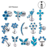 Titanium Blue Circles Zirconia Ear Stud Body Jewellery - 11 Sizes