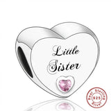 925 Silver Pink CZ Family Heart Charm - 50 Options
