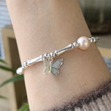 925 Sterling Silver Butterfly/Faux Pearl Bracelet