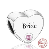 925 Silver Pink CZ Family Heart Charm - 50 Options