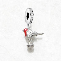 925 Sterling Silver Red Robin Hanging Charm - 2 Options