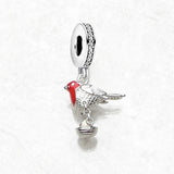 925 Sterling Silver Red Robin Hanging Charm - 2 Options