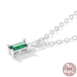 925 Sterling Silver Small Green Rectangle Cubic Zirconia Necklace