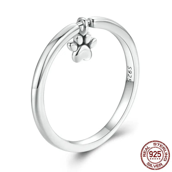 925 Sterling Silver Hanging Pet Paw Ring