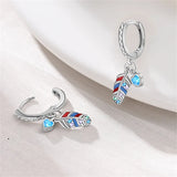 925 Sterling Silver Colourful Feather CZ Heart Hoop Earrings